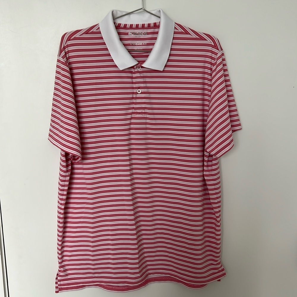 Bonobos pink/white striped golf shirt